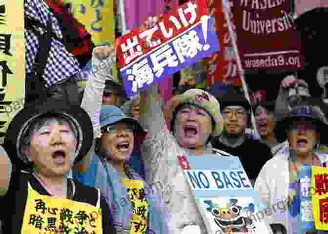 A Group Of Okinawan Protesters March In The Streets Against The U.S. Military Presence. Islands Of Protest: Japanese Literature From Okinawa