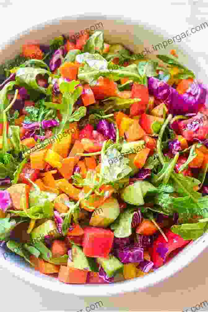 A Vibrant And Fresh Vegan Salad Topped With Grilled Tofu, Vegetables, And A Tangy Dressing. Vegan Diet: Cookbook