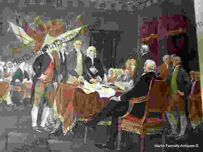 A Vintage Depiction Of The Signing Of The Declaration Of Independence, With Thomas Jefferson, John Adams, And Benjamin Franklin Prominent In The Foreground. We Hold These Truths To Be Self Evident