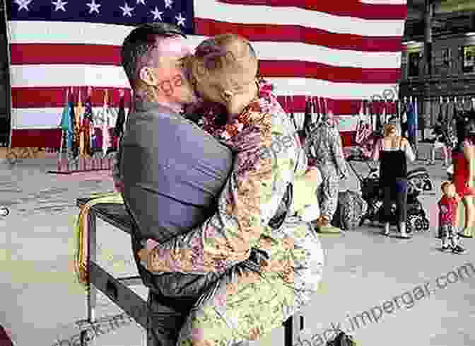 A Woman In A Military Uniform Hugs Her Husband And Child. PROUD WIFE OF A SOLDIER